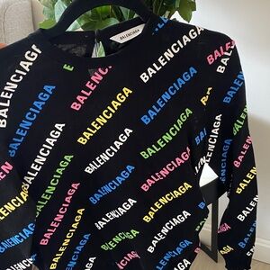 Balenciaga Black Sweater with Colorful Logo Print